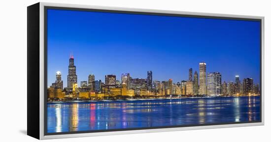 Usa, Illinois, Chicago. the City Skyline and a Frozen Lake Michigan from Near the Shedd Aquarium.-Nick Ledger-Framed Premier Image Canvas