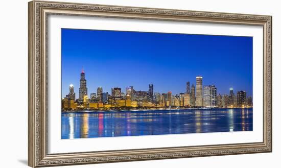 Usa, Illinois, Chicago. the City Skyline and a Frozen Lake Michigan from Near the Shedd Aquarium.-Nick Ledger-Framed Photographic Print