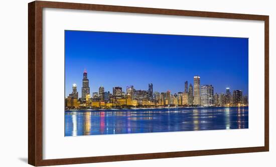 Usa, Illinois, Chicago. the City Skyline and a Frozen Lake Michigan from Near the Shedd Aquarium.-Nick Ledger-Framed Photographic Print