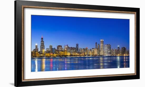 Usa, Illinois, Chicago. the City Skyline and a Frozen Lake Michigan from Near the Shedd Aquarium.-Nick Ledger-Framed Photographic Print