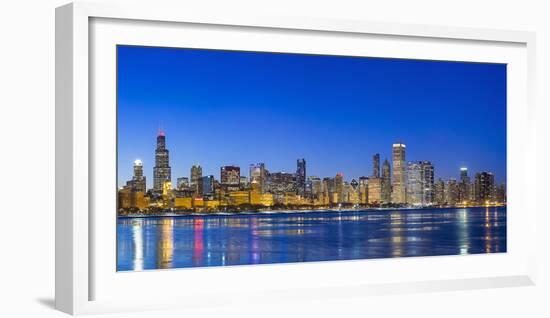 Usa, Illinois, Chicago. the City Skyline and a Frozen Lake Michigan from Near the Shedd Aquarium.-Nick Ledger-Framed Photographic Print