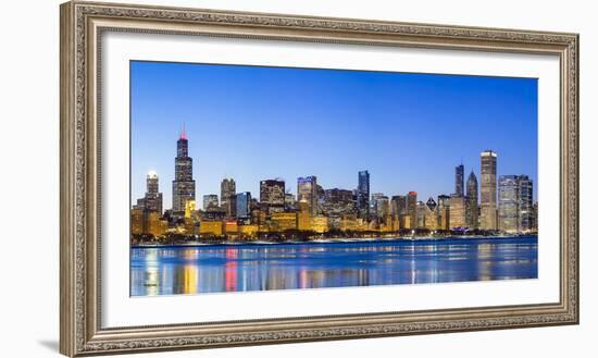 Usa, Illinois, Chicago. the City Skyline and a Frozen Lake Michigan.-Nick Ledger-Framed Photographic Print