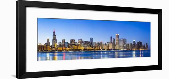 Usa, Illinois, Chicago. the City Skyline and a Frozen Lake Michigan.-Nick Ledger-Framed Photographic Print