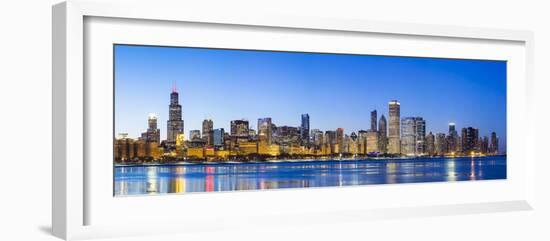 Usa, Illinois, Chicago. the City Skyline and a Frozen Lake Michigan.-Nick Ledger-Framed Photographic Print