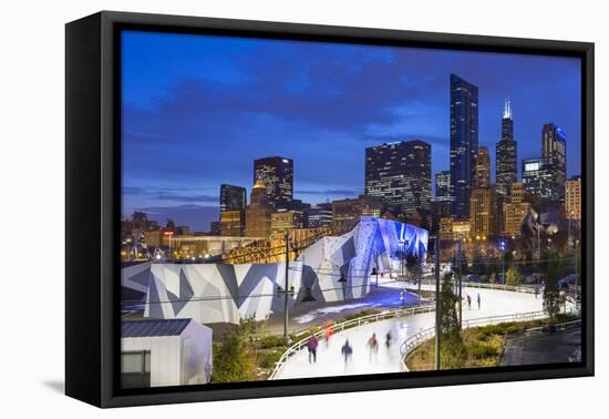 USA, Illinois, Chicago. The Maggie Daley Park Ice Skating Ribbon on a cold Winter's evening.-Nick Ledger-Framed Premier Image Canvas