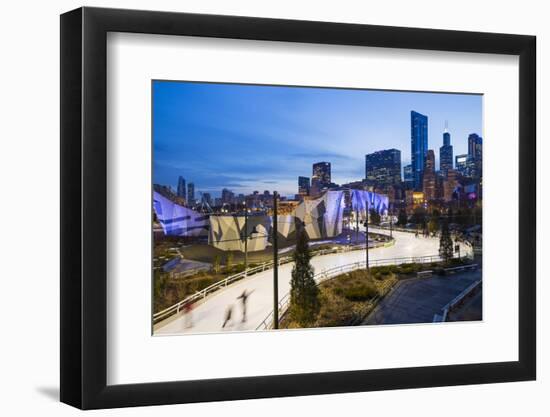 USA, Illinois, Chicago. The Maggie Daley Park Ice Skating Ribbon on a cold Winter's evening.-Nick Ledger-Framed Photographic Print