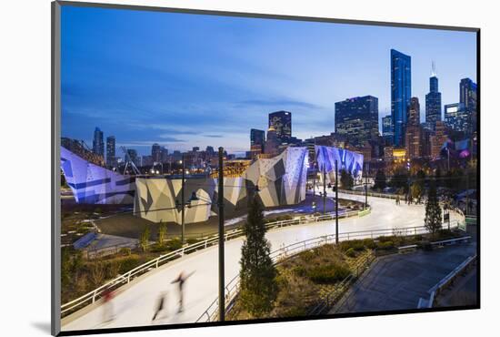 USA, Illinois, Chicago. The Maggie Daley Park Ice Skating Ribbon on a cold Winter's evening.-Nick Ledger-Mounted Photographic Print