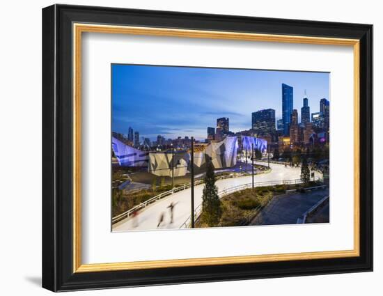 USA, Illinois, Chicago. The Maggie Daley Park Ice Skating Ribbon on a cold Winter's evening.-Nick Ledger-Framed Photographic Print