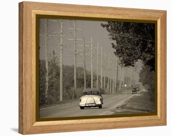 USA, Illinois, Route 66 at Godley, 1950's Car-Alan Copson-Framed Premier Image Canvas