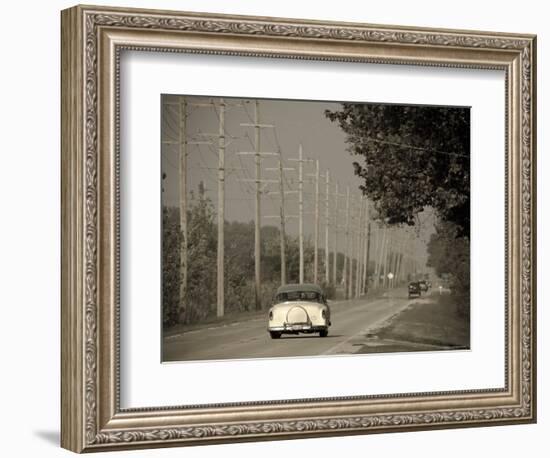 USA, Illinois, Route 66 at Godley, 1950's Car-Alan Copson-Framed Photographic Print