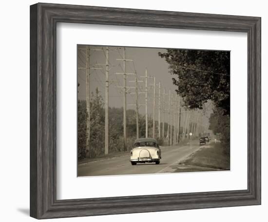 USA, Illinois, Route 66 at Godley, 1950's Car-Alan Copson-Framed Photographic Print