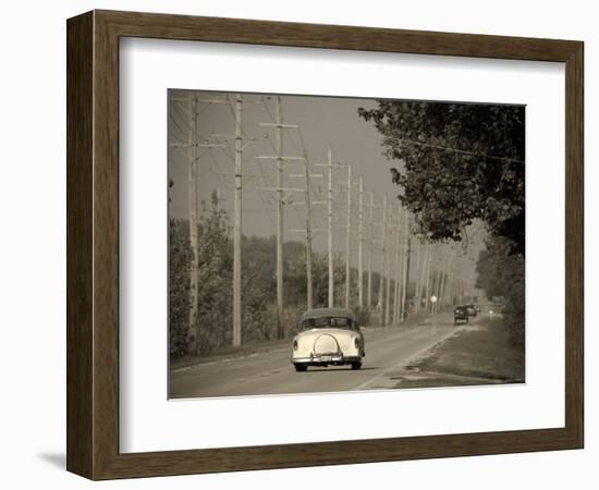 USA, Illinois, Route 66 at Godley, 1950's Car-Alan Copson-Framed Photographic Print