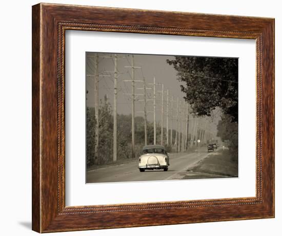 USA, Illinois, Route 66 at Godley, 1950's Car-Alan Copson-Framed Photographic Print