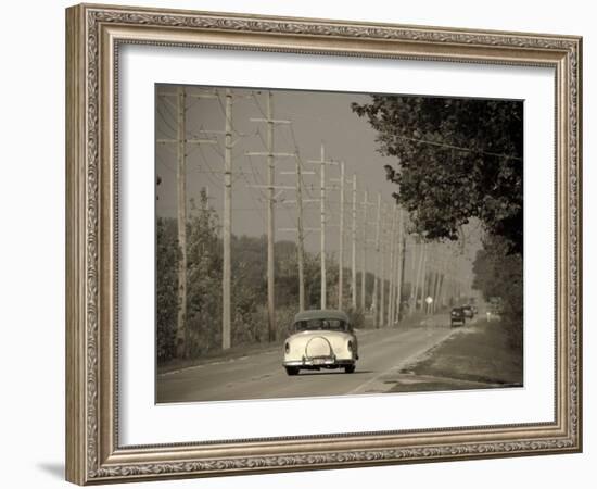 USA, Illinois, Route 66 at Godley, 1950's Car-Alan Copson-Framed Photographic Print