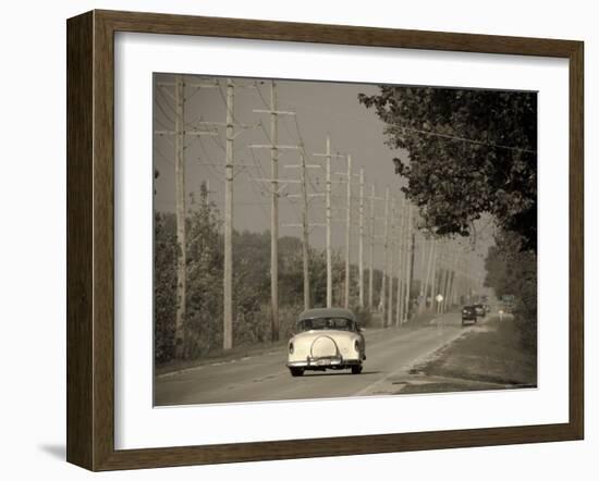 USA, Illinois, Route 66 at Godley, 1950's Car-Alan Copson-Framed Photographic Print