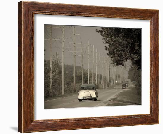 USA, Illinois, Route 66 at Godley, 1950's Car-Alan Copson-Framed Photographic Print