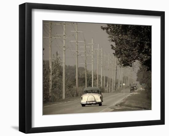 USA, Illinois, Route 66 at Godley, 1950's Car-Alan Copson-Framed Photographic Print