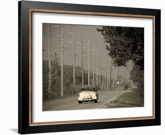 USA, Illinois, Route 66 at Godley, 1950's Car-Alan Copson-Framed Photographic Print