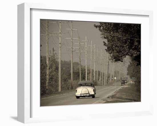 USA, Illinois, Route 66 at Godley, 1950's Car-Alan Copson-Framed Photographic Print