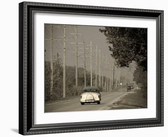 USA, Illinois, Route 66 at Godley, 1950's Car-Alan Copson-Framed Photographic Print