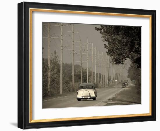 USA, Illinois, Route 66 at Godley, 1950's Car-Alan Copson-Framed Photographic Print