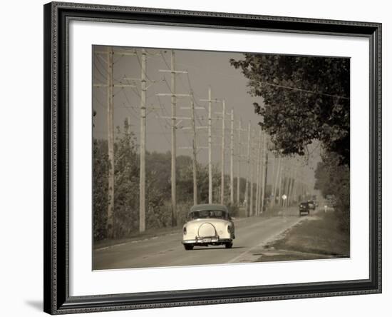 USA, Illinois, Route 66 at Godley, 1950's Car-Alan Copson-Framed Photographic Print