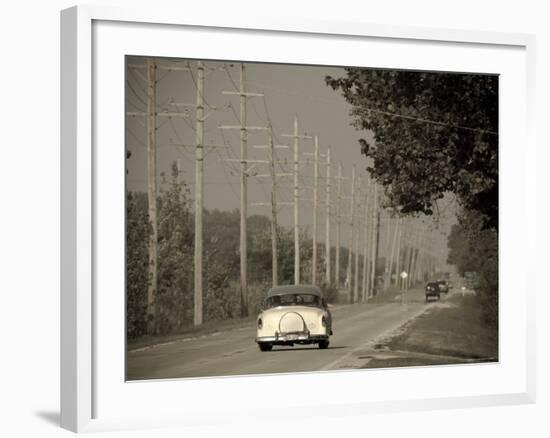 USA, Illinois, Route 66 at Godley, 1950's Car-Alan Copson-Framed Photographic Print