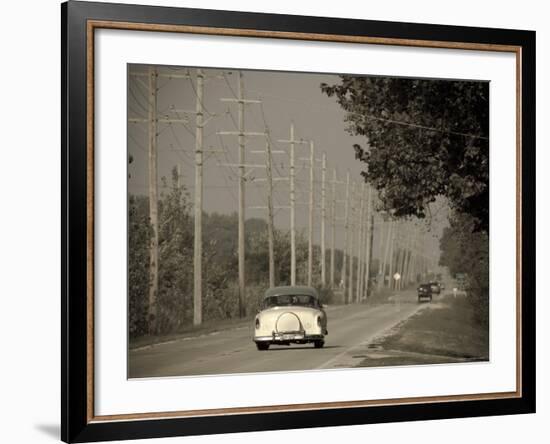 USA, Illinois, Route 66 at Godley, 1950's Car-Alan Copson-Framed Photographic Print