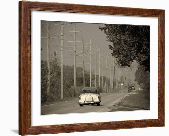 USA, Illinois, Route 66 at Godley, 1950's Car-Alan Copson-Framed Photographic Print