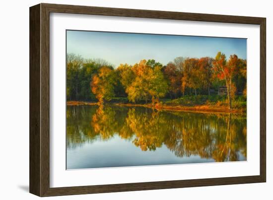 USA, Indiana, Autumn Trees Reflected in Wabash River-Rona Schwarz-Framed Photographic Print