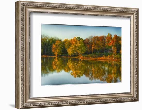 USA, Indiana, Autumn Trees Reflected in Wabash River-Rona Schwarz-Framed Photographic Print