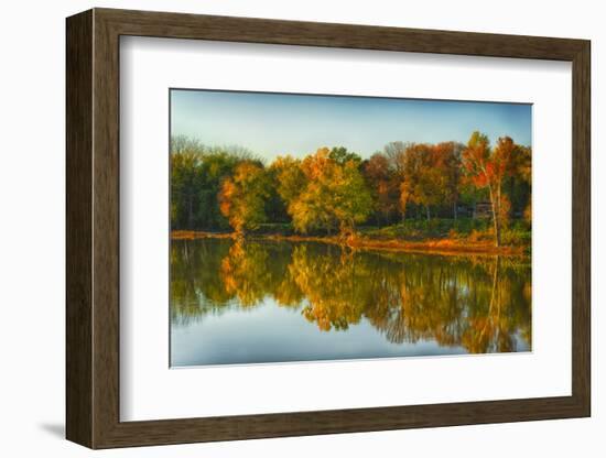 USA, Indiana, Autumn Trees Reflected in Wabash River-Rona Schwarz-Framed Photographic Print