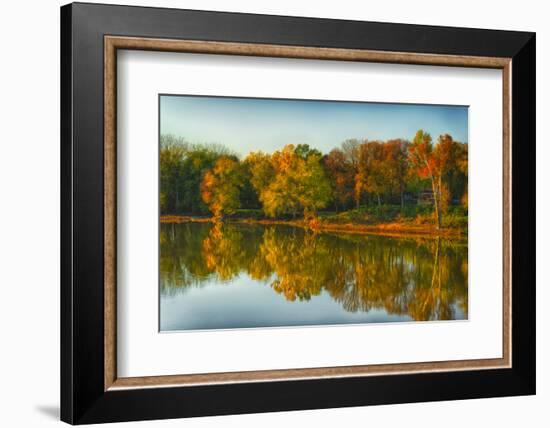 USA, Indiana, Autumn Trees Reflected in Wabash River-Rona Schwarz-Framed Photographic Print