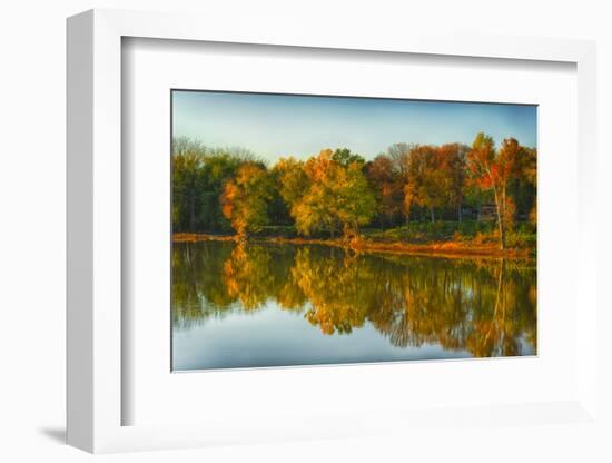 USA, Indiana, Autumn Trees Reflected in Wabash River-Rona Schwarz-Framed Photographic Print