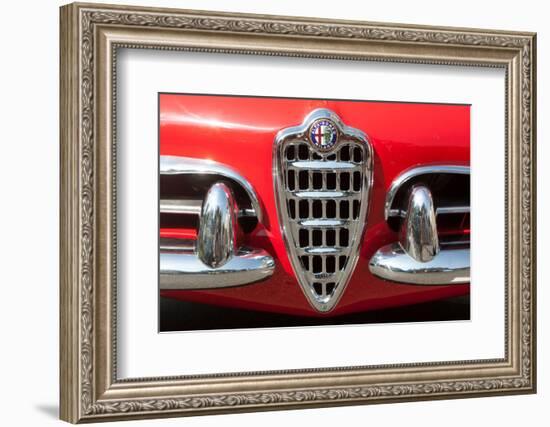 USA, Indiana, Carmel. Chrome grill on a vintage Alfa-Romeo.-Jaynes Gallery-Framed Photographic Print