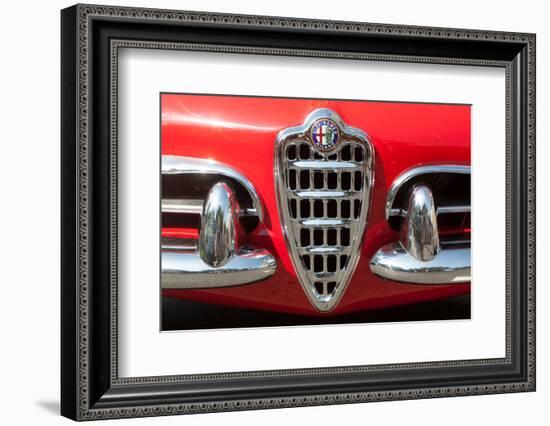 USA, Indiana, Carmel. Chrome grill on a vintage Alfa-Romeo.-Jaynes Gallery-Framed Photographic Print