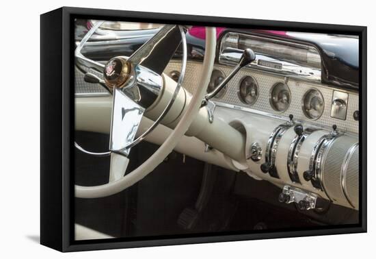 USA, Indiana, Carmel. Steering wheel and dashboard in a classic car.-Wendy Kaveney-Framed Premier Image Canvas
