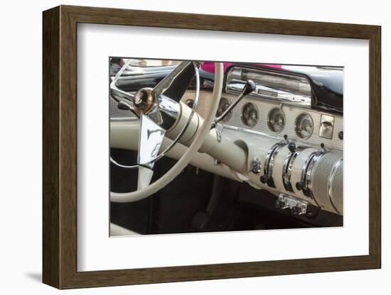 USA, Indiana, Carmel. Steering wheel and dashboard in a classic car.-Wendy Kaveney-Framed Photographic Print