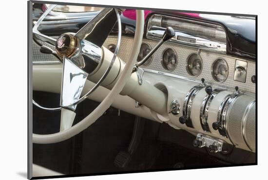 USA, Indiana, Carmel. Steering wheel and dashboard in a classic car.-Wendy Kaveney-Mounted Photographic Print