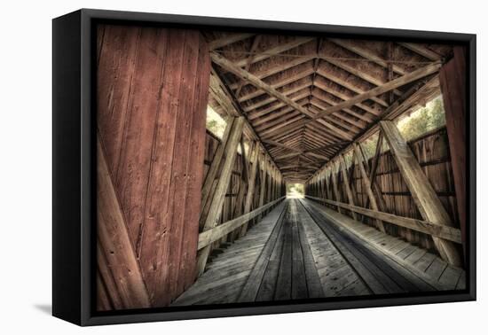 USA, Indiana, Carroll County. Lancaster Covered Bridge-Rona Schwarz-Framed Premier Image Canvas