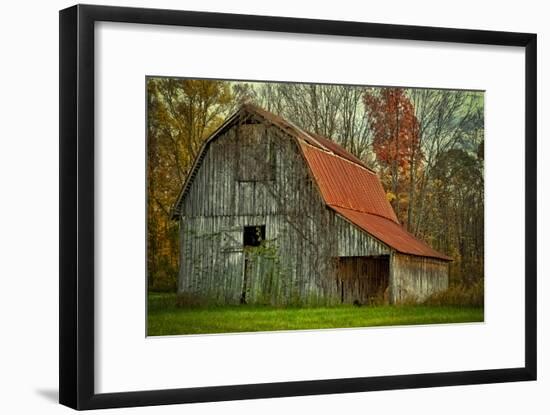 USA, Indiana. Rural Landscape, Vine Covered Barn with Red Roof-Rona Schwarz-Framed Photographic Print