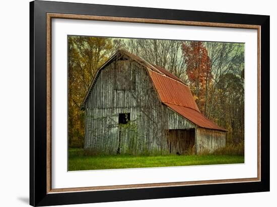 USA, Indiana. Rural Landscape, Vine Covered Barn with Red Roof-Rona Schwarz-Framed Photographic Print