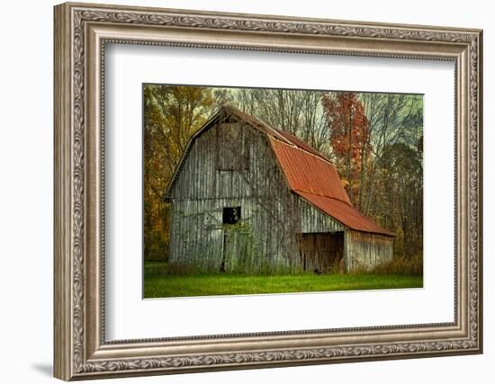 USA, Indiana. Rural Landscape, Vine Covered Barn with Red Roof-Rona Schwarz-Framed Photographic Print