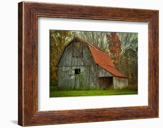 USA, Indiana. Rural Landscape, Vine Covered Barn with Red Roof-Rona Schwarz-Framed Photographic Print