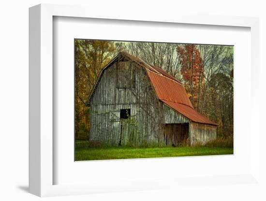 USA, Indiana. Rural Landscape, Vine Covered Barn with Red Roof-Rona Schwarz-Framed Photographic Print