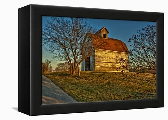 USA, Indiana, Rural Scene of Red Roofed Barn-Rona Schwarz-Framed Premier Image Canvas