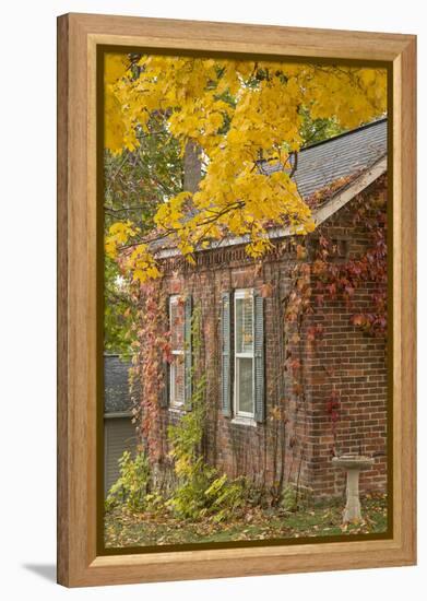 USA, Iowa, Mt Vernon. Brick House in Autumn-Don Grall-Framed Premier Image Canvas