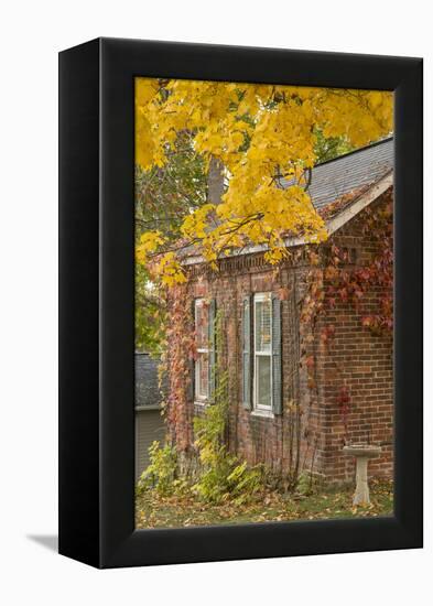 USA, Iowa, Mt Vernon. Brick House in Autumn-Don Grall-Framed Premier Image Canvas