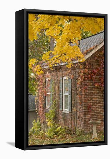 USA, Iowa, Mt Vernon. Brick House in Autumn-Don Grall-Framed Premier Image Canvas