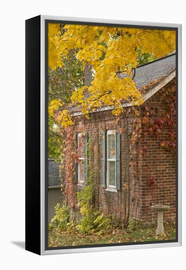 USA, Iowa, Mt Vernon. Brick House in Autumn-Don Grall-Framed Premier Image Canvas